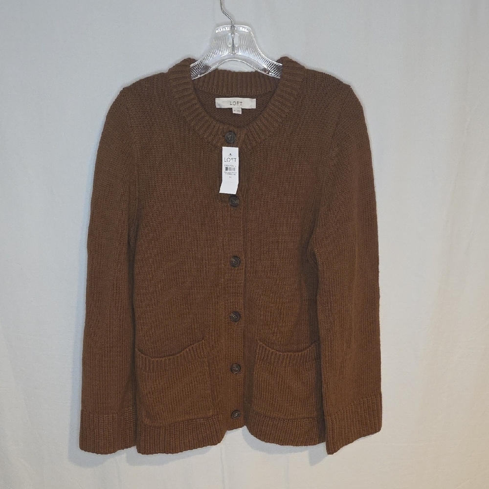 LOFT Women's Chocolate Light Brown Button Up Cardigan Sweater With Pockets
